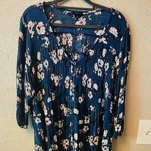 Navy Floral Button-Front Women's Blouse
